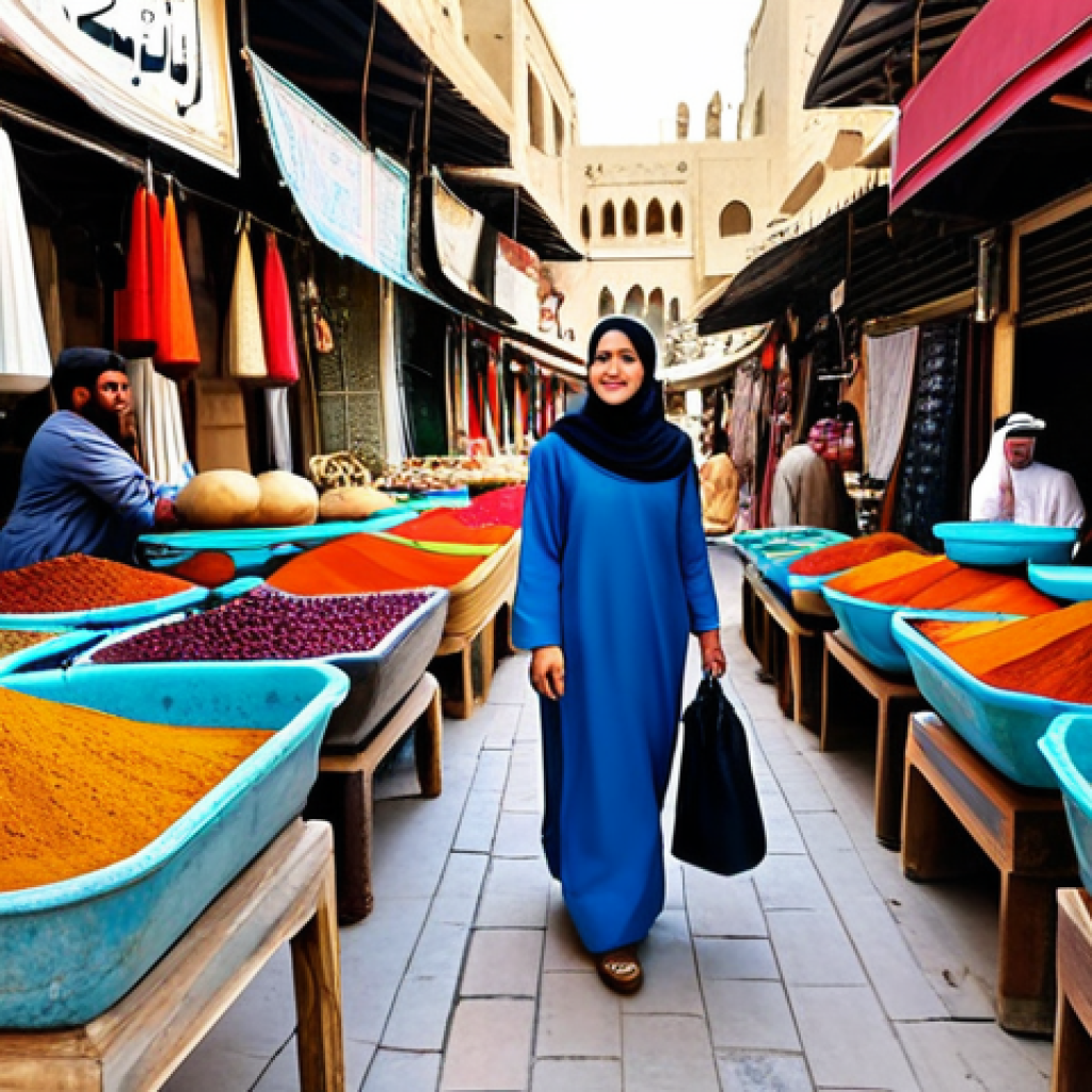 **

"A professional female traveler in modest clothing, exploring the Bab Al-Bahrain souk in Manama, surrounded by colorful spice stalls and local crafts, fully clothed, appropriate content, safe for work, perfect anatomy, natural proportions, professional travel photography, high quality."

**