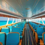 바레인과 카타르 해상교통 - **Prompt:** "A vibrant, wide-angle shot of a modern, sleek passenger and vehicle ferry gently glidin...