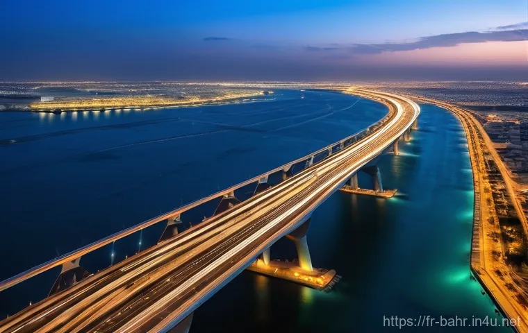 바레인과 카타르 해상교통 - **Prompt:** "A vibrant, wide-angle shot of a modern, sleek passenger and vehicle ferry gently glidin...