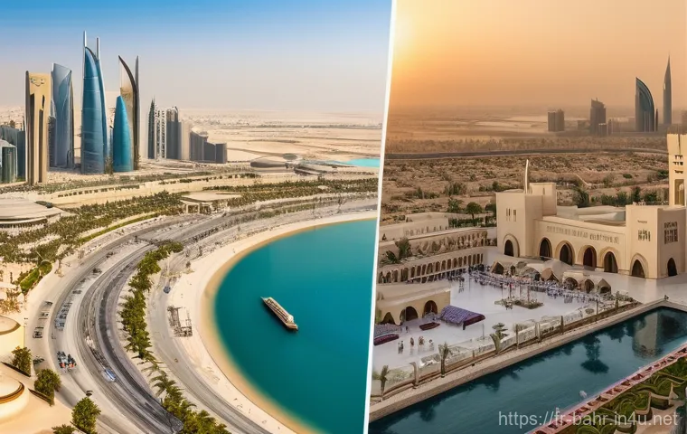 바레인과 카타르 해상교통 - **Prompt:** "An awe-inspiring, elevated view of a majestic causeway, similar to the envisioned Qatar...