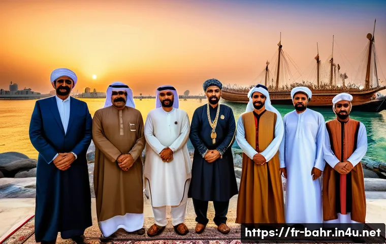 바레인 왕실의 역사 - A detailed scene of the Al Khalifa royal family during the 18th century in Bahrain, dressed in tradi...