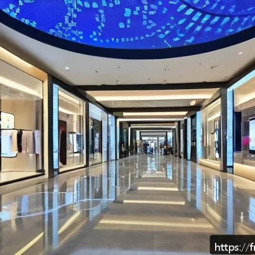 Home 31 바레인 현대화된 쇼핑몰 - A futuristic Bahrain shopping mall interior showcasing advanced technology integration: sleek stores...
