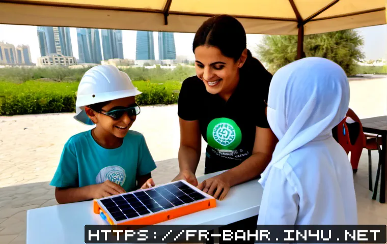 바레인의 어린이 체험 프로그램 - Photorealistic family-friendly children’s science workshop in Bahrain, diverse young children wearin...